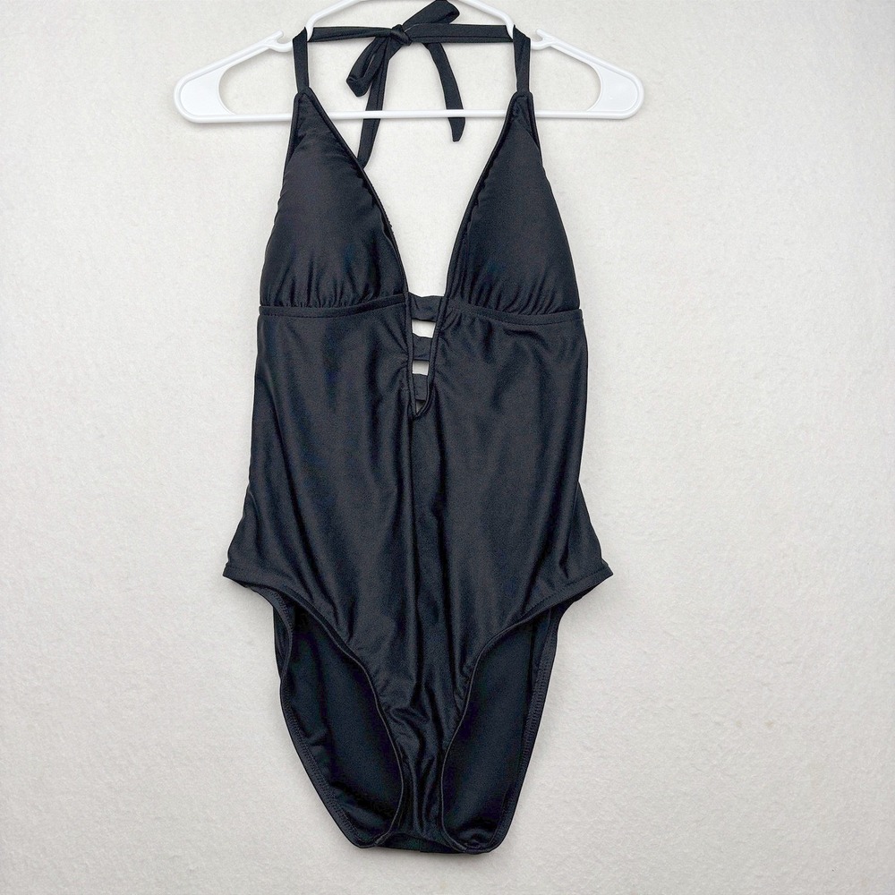 Mossimo One Piece Swimsuit Womens XL Black Halter Cutout NWT